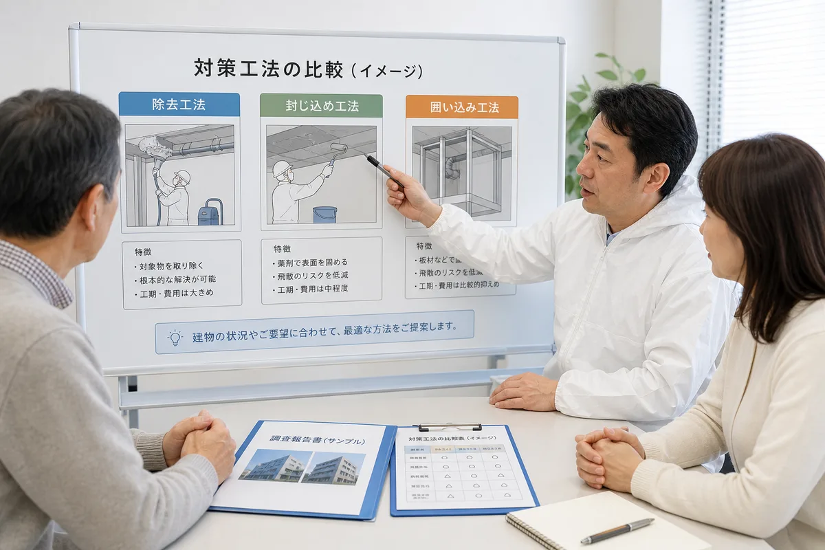 アスベスト 除去・封じ込め・囲い込み 3工法の違い｜選択基準と費用比較